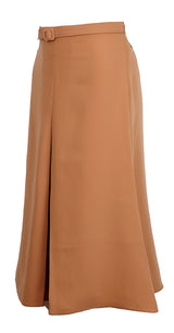 Gucci Tan Belted Polyester Midi Skirt