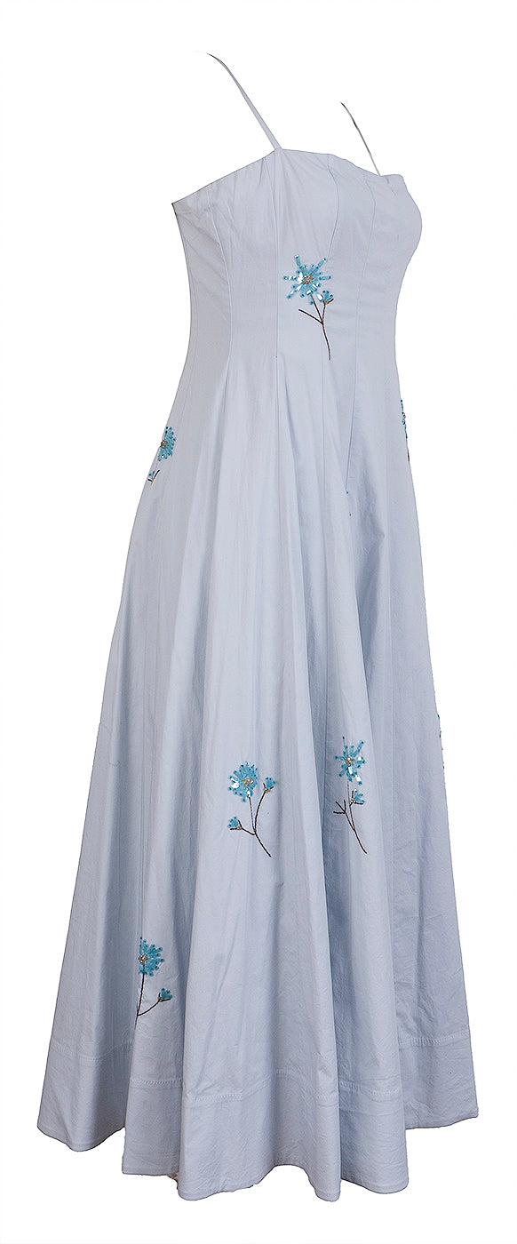 Staud Light Blue Sequin Embellished Floral Dress S