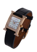 Hermes H Hour White MOP Diamond Watch 21 mm Crocodile Strap