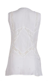 Barbara Bui White Lace Ruffle Sleeveless Top S