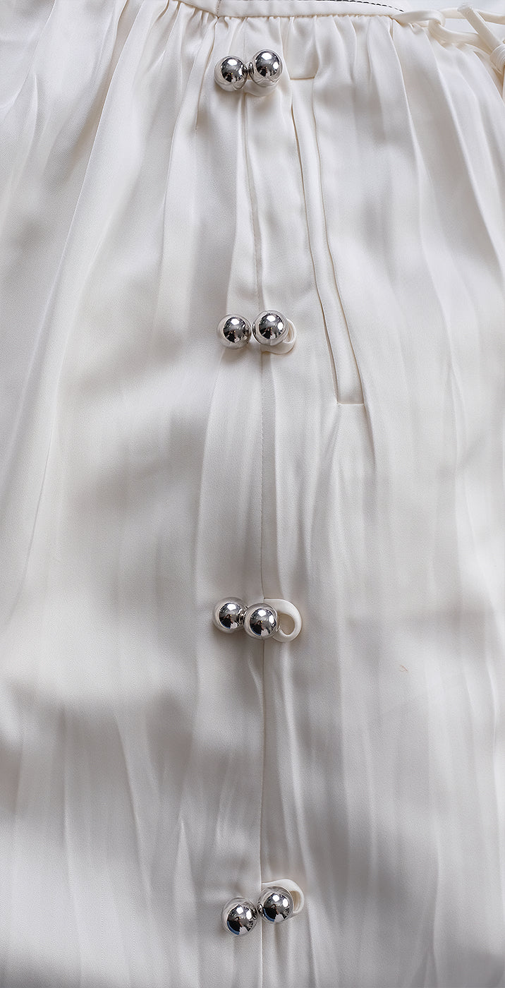Loewe Ivory white Pleated Maxi Skirt & Long Sleeve Shirt