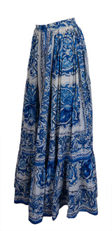Dolce and Gabbana Blue Majolica Print Maxi Skirt S