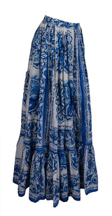 Dolce and Gabbana Blue Majolica Print Maxi Skirt S