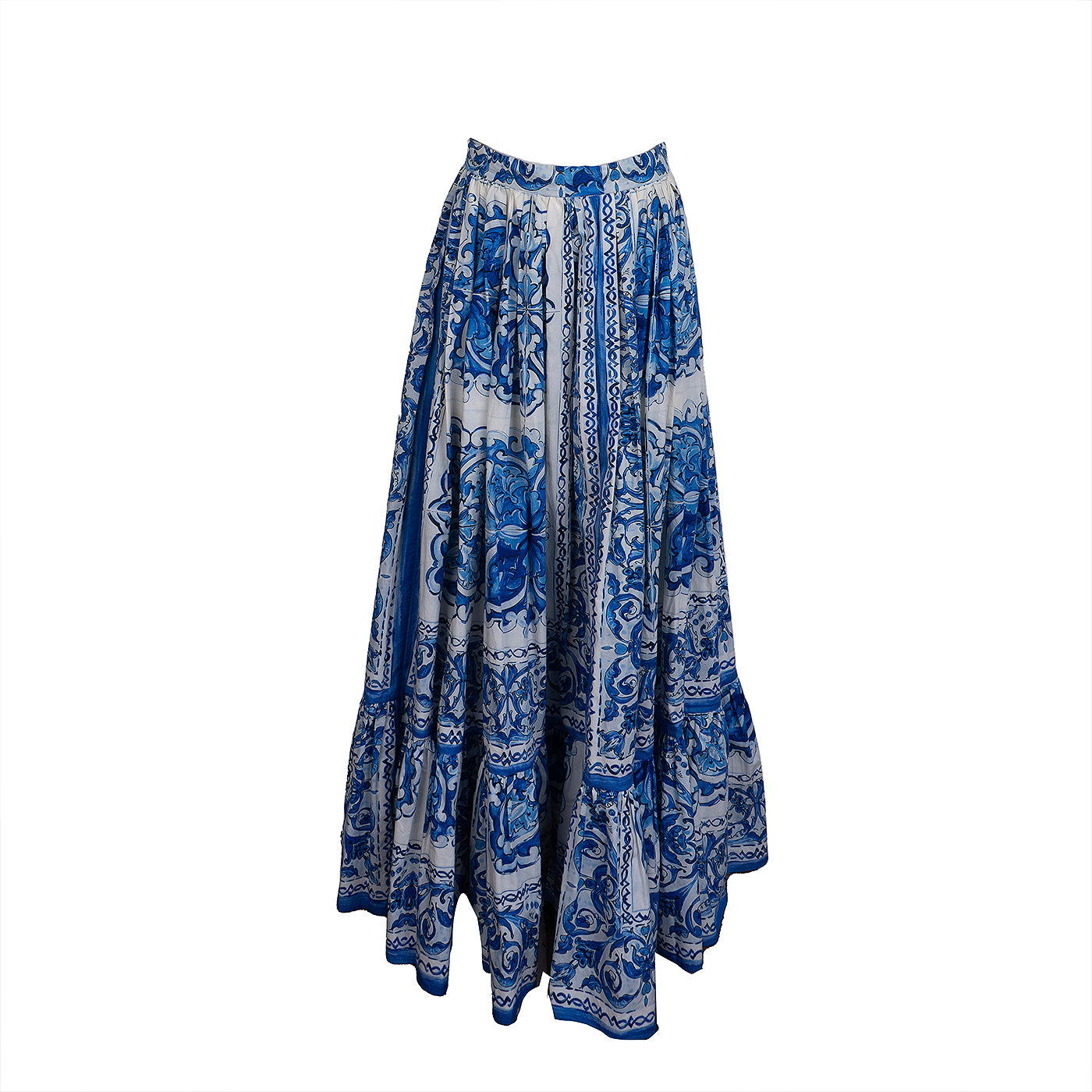Dolce and Gabbana Blue Majolica Print Maxi Skirt S