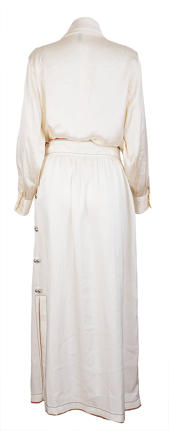 Loewe Ivory white Pleated Maxi Skirt & Long Sleeve Shirt