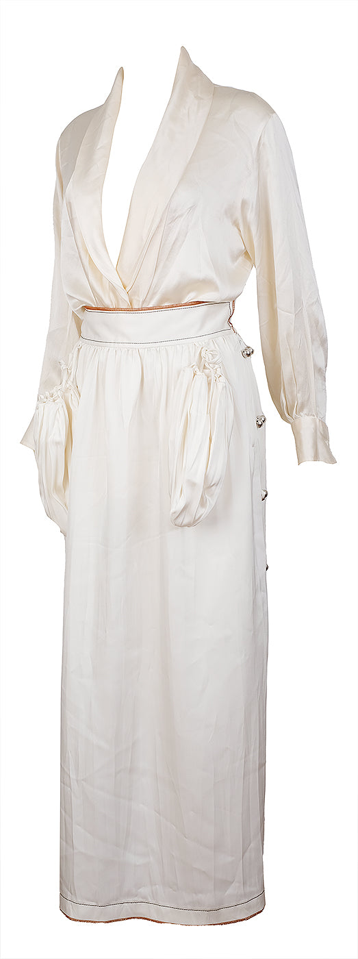 Loewe Ivory white Pleated Maxi Skirt & Long Sleeve Shirt