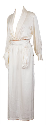 Loewe Ivory white Pleated Maxi Skirt & Long Sleeve Shirt