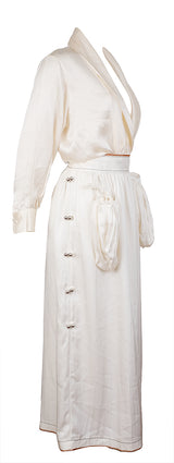 Loewe Ivory white Pleated Maxi Skirt & Long Sleeve Shirt