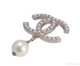 CC Logo Pearl Drop Pin Brooch