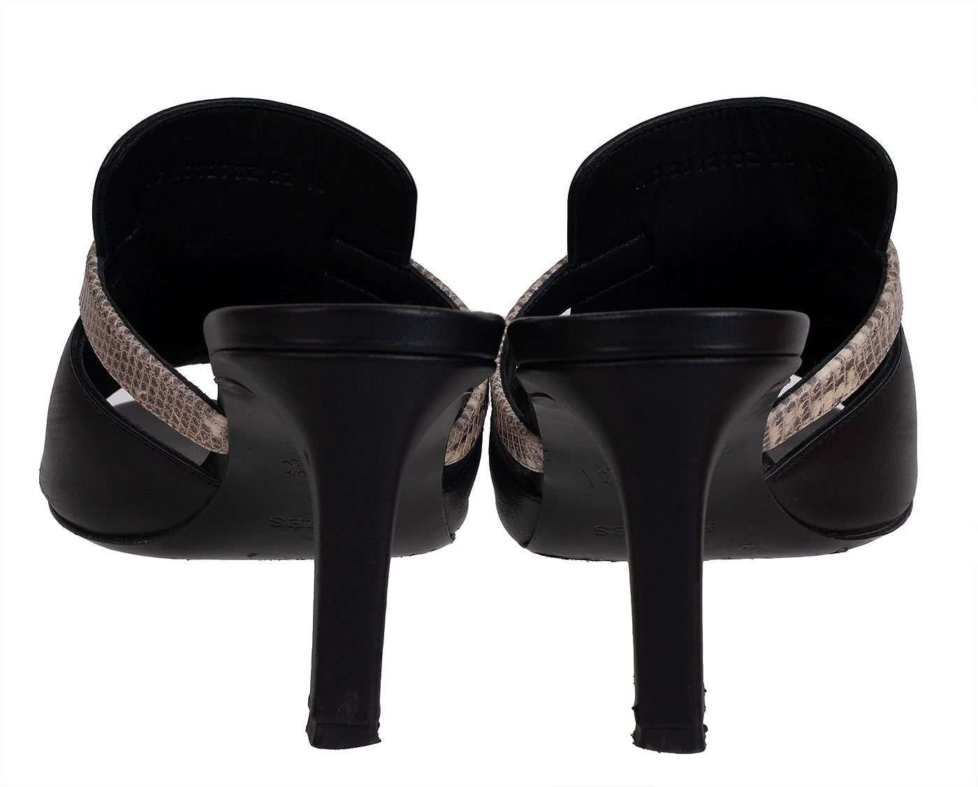 Hermes Cute Black Leather and Ombre Lizard Sandals 37