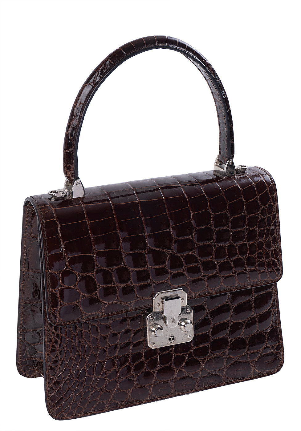 Kwanpen Carina Brown Crocodile  Top Handle Bag