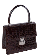 Kwanpen Carina Brown Crocodile  Top Handle Bag