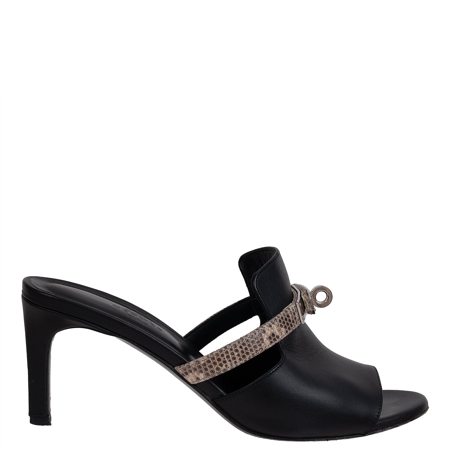 Hermes Cute Black Leather and Ombre Lizard Sandals 37