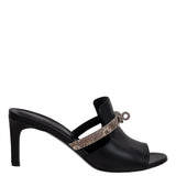 Hermes Cute Black Leather and Ombre Lizard Sandals 37