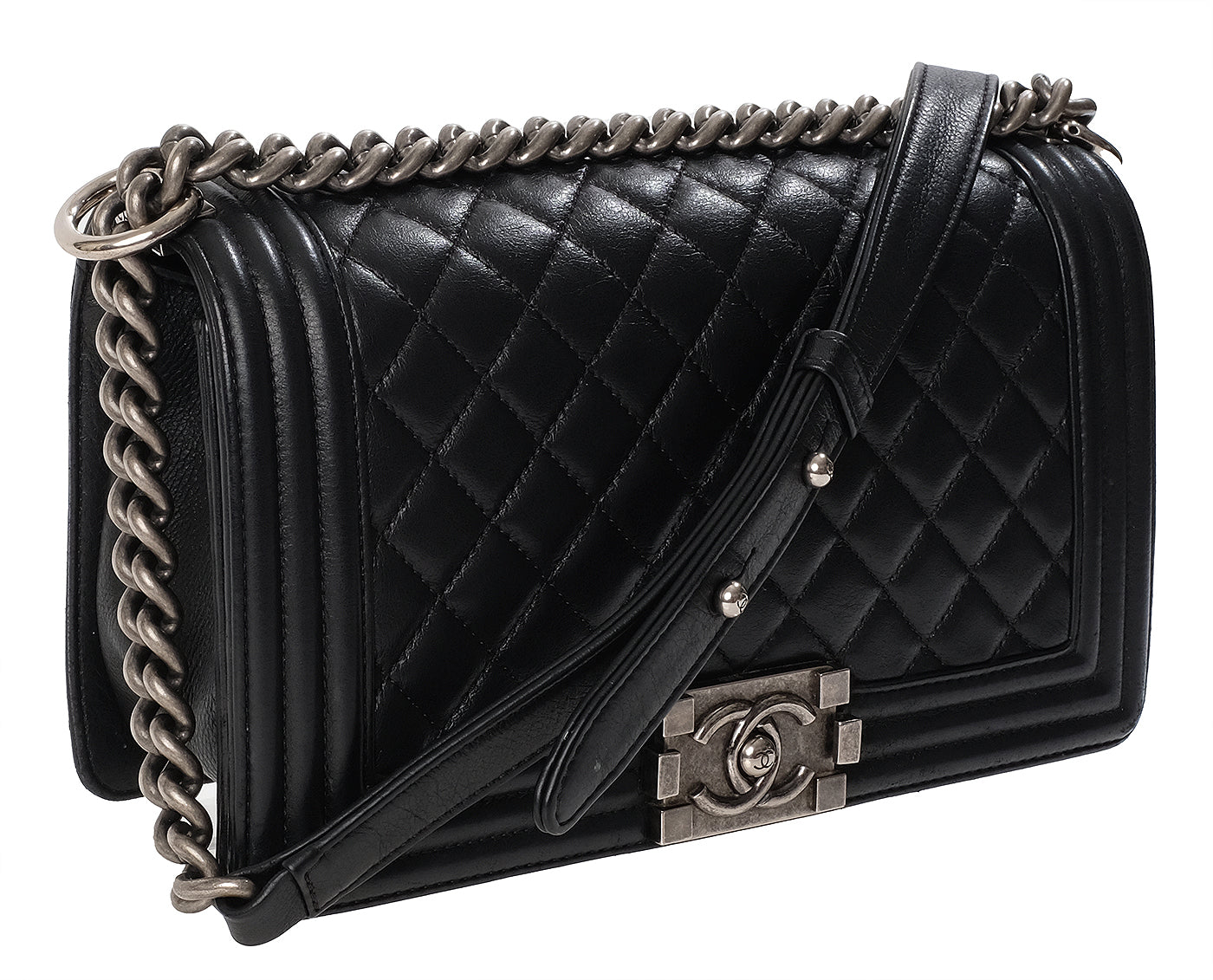 Chanel Black Quilted Le boy Lambskin Medium Shouler Bag