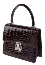 Kwanpen Carina Brown Crocodile  Top Handle Bag
