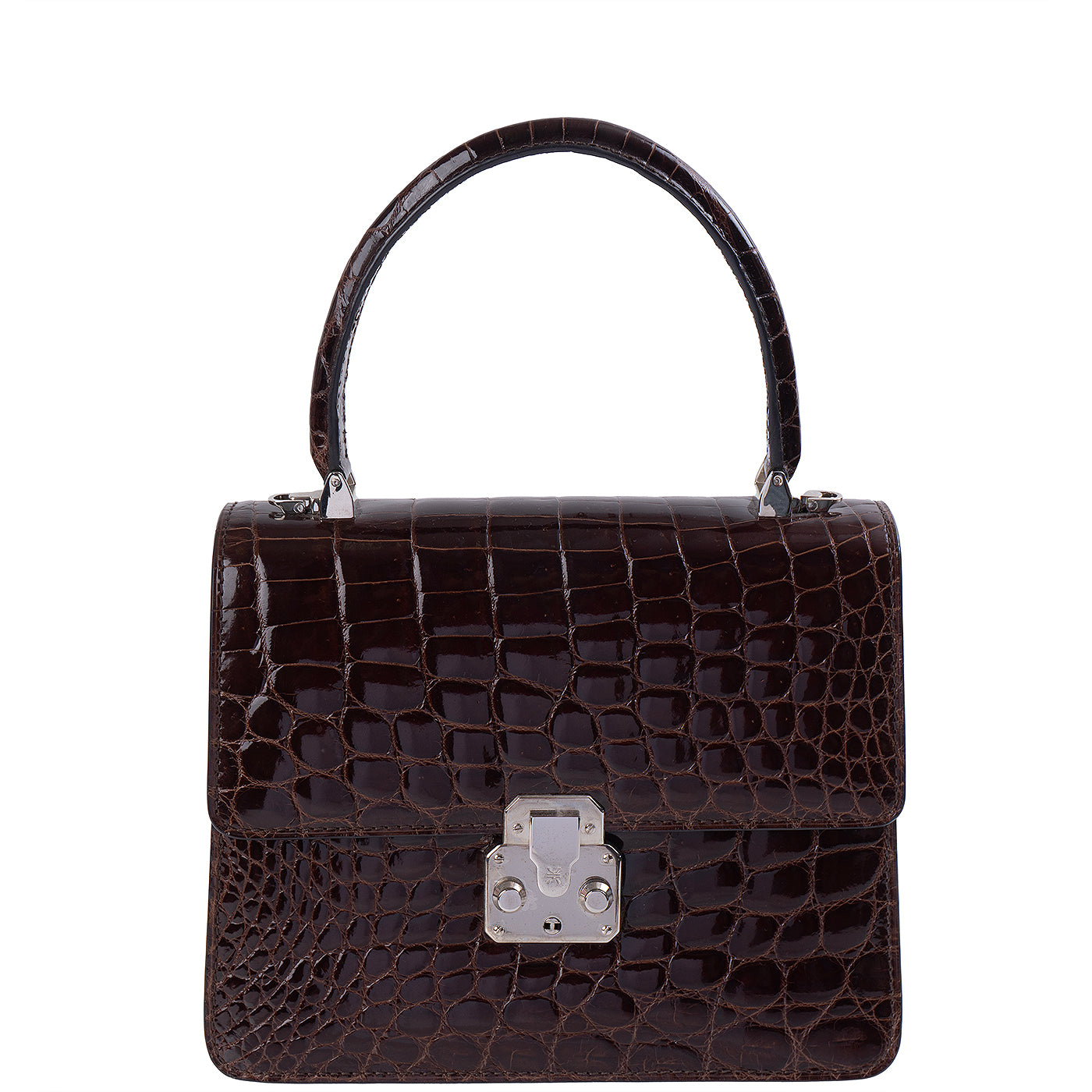 Kwanpen Carina Brown Crocodile  Top Handle Bag