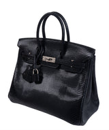 Hermes Birkin 25 Black Varanus Niloticus Lizard PHW