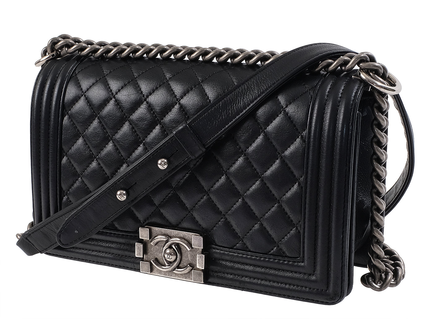 Chanel Black Quilted Le boy Lambskin Medium Shouler Bag