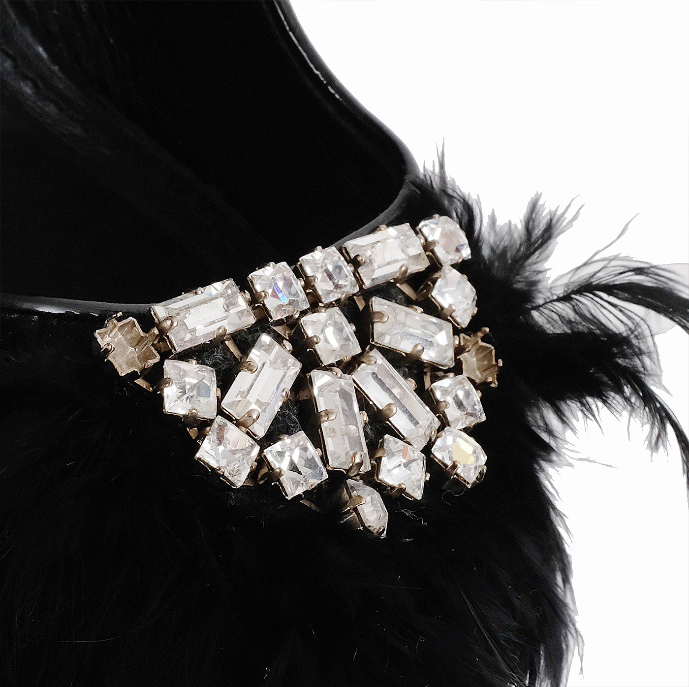 Louis Vuitton Black Velvet Crystal/Feather Heels