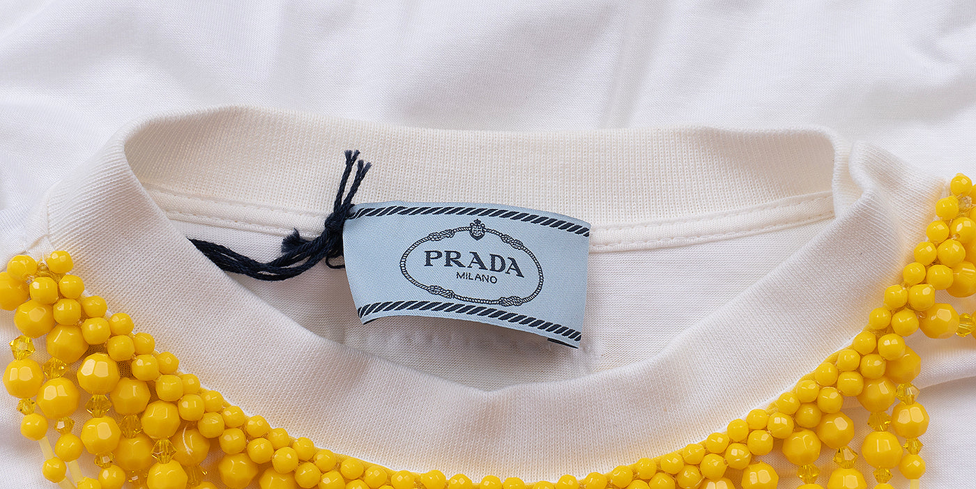PRADA White Embellished Cotton Top
