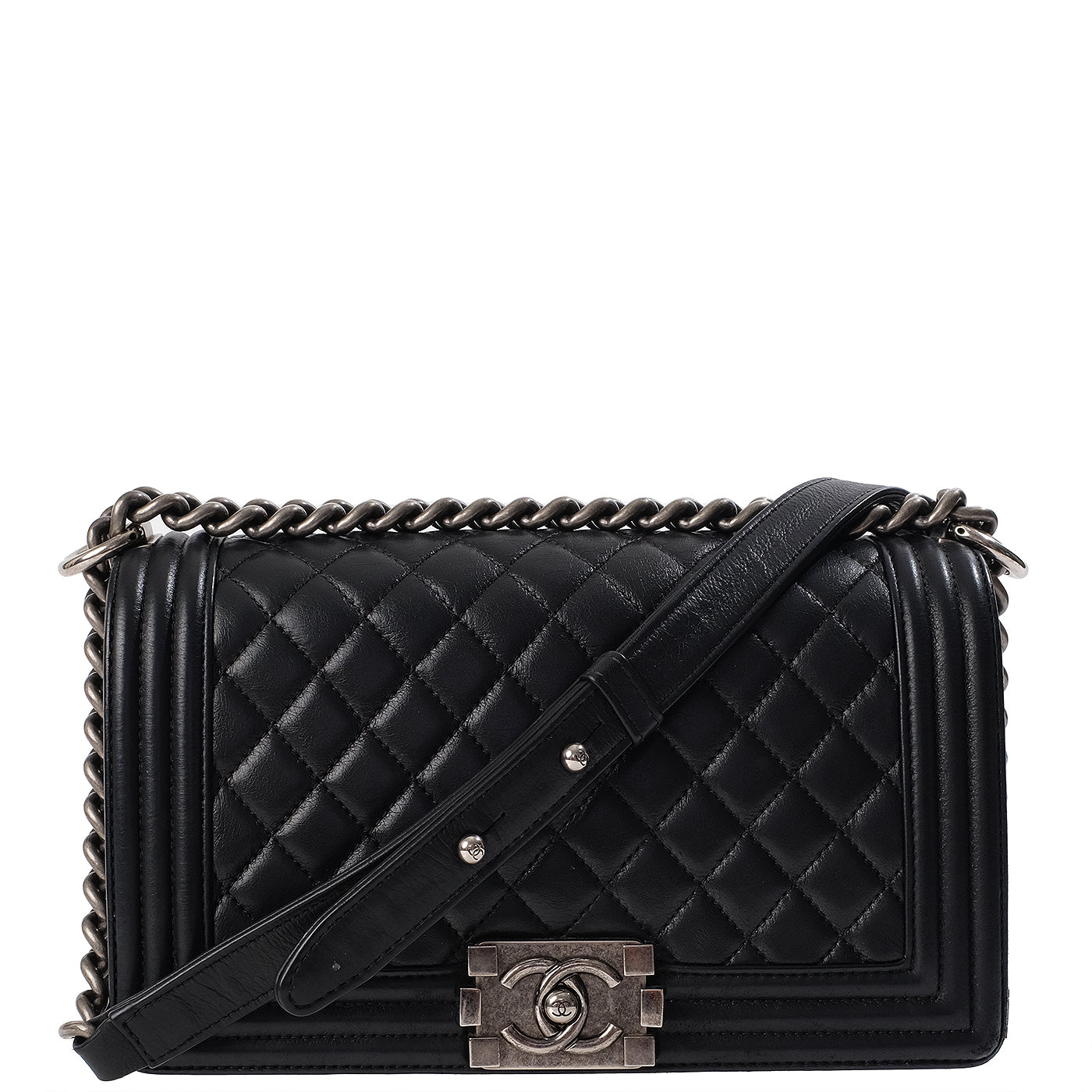 Chanel Black Quilted Le boy Lambskin Medium Shouler Bag