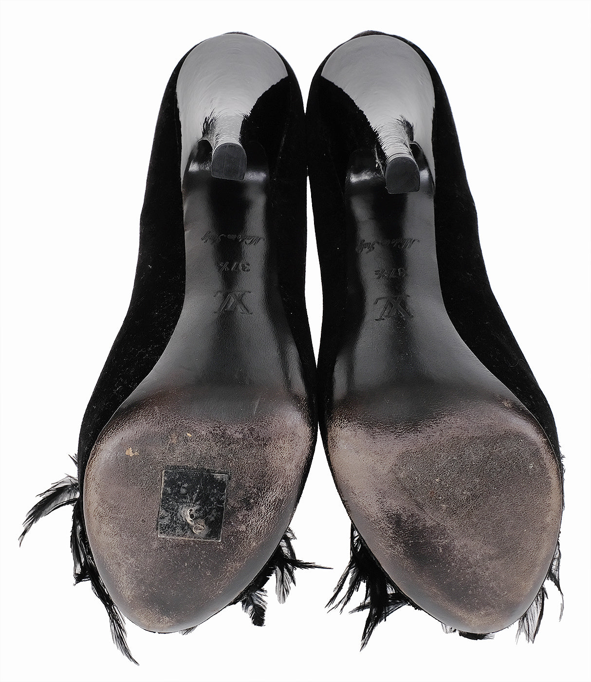 Louis Vuitton Black Velvet Crystal/Feather Heels