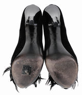 Louis Vuitton Black Velvet Crystal/Feather Heels