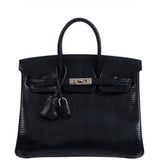 Hermes Birkin 25 Black Varanus Niloticus Lizard PHW