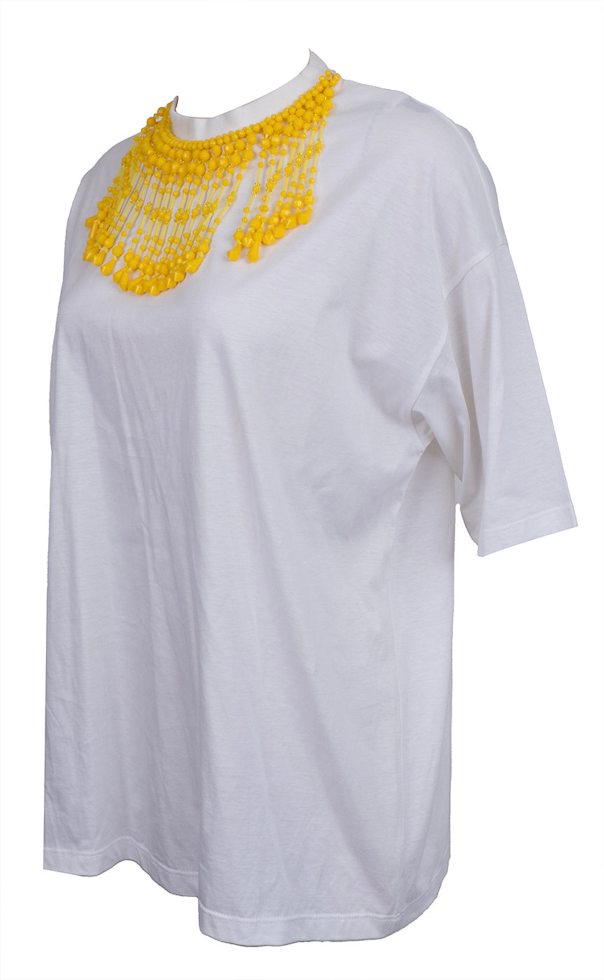 PRADA White Embellished Cotton Top