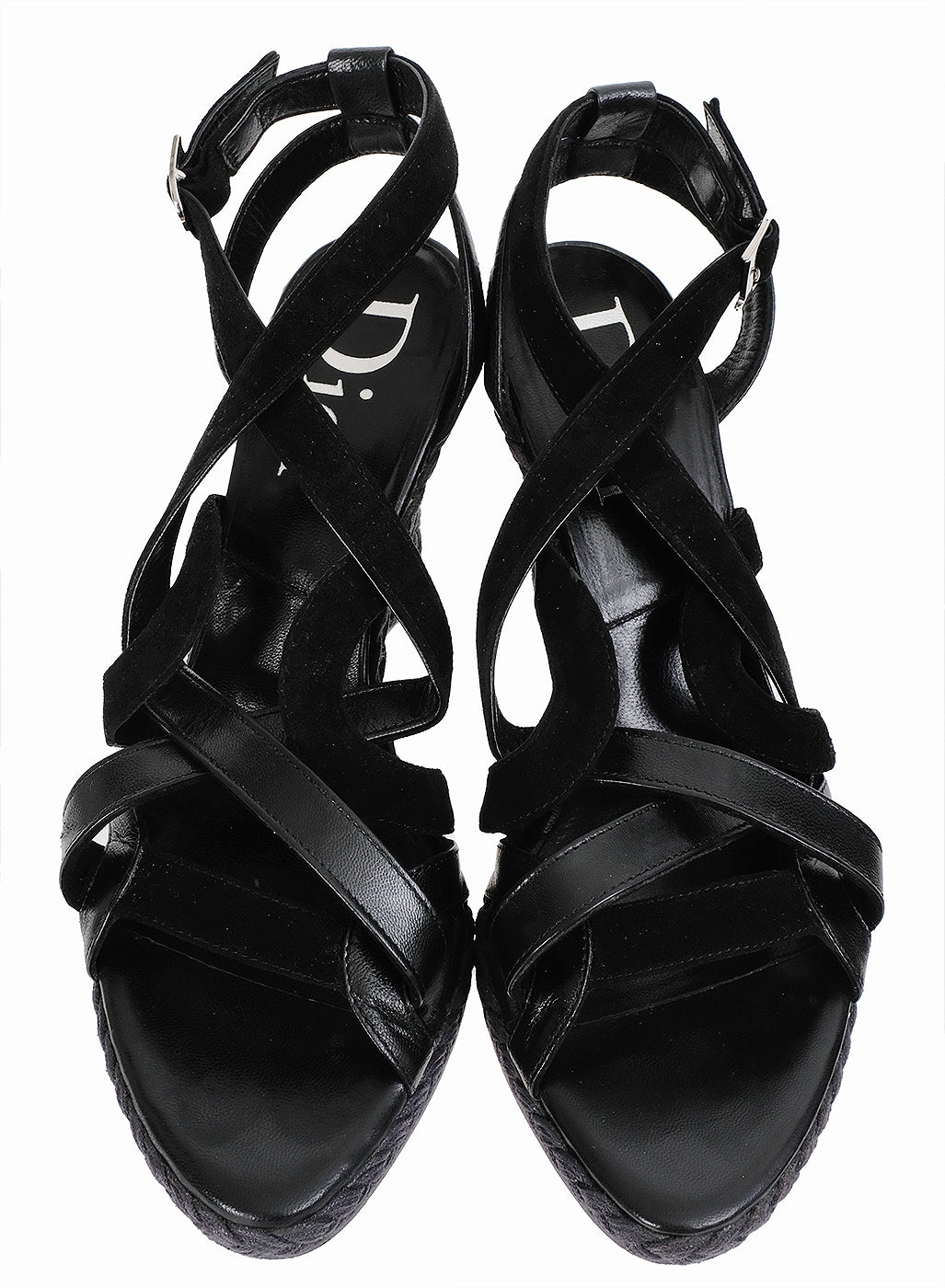 Christian Dior Black Wedge Strappy Heels