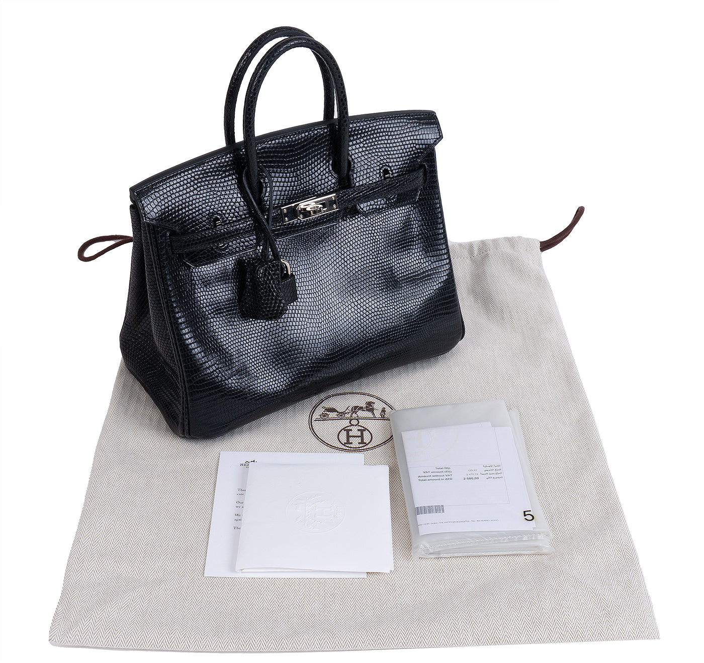 Hermes Birkin 25 Black Varanus Niloticus Lizard PHW