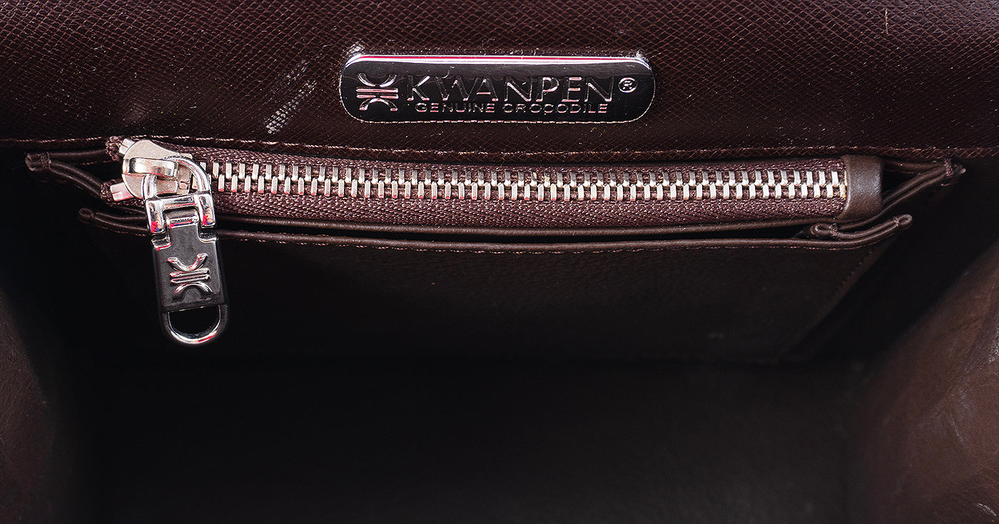 Kwanpen Carina Brown Crocodile  Top Handle Bag