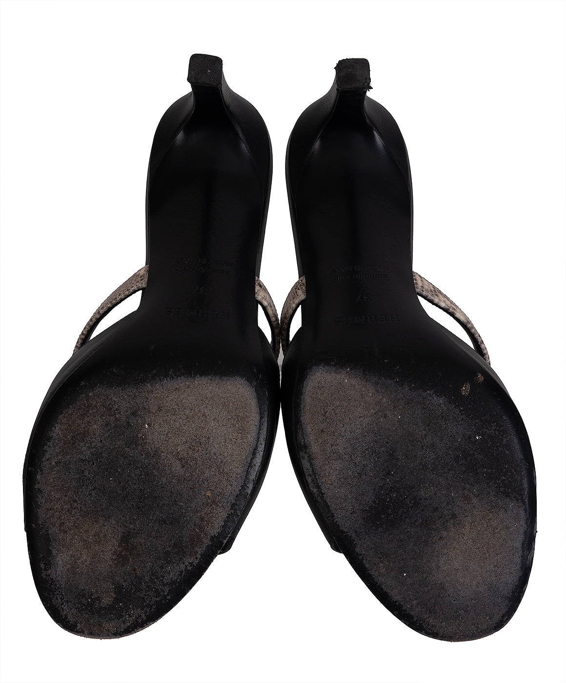 Hermes Cute Black Leather and Ombre Lizard Sandals 37