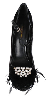 Louis Vuitton Black Velvet Crystal/Feather Heels
