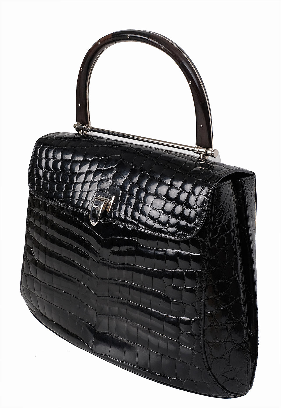 Asprey Black Crocodile Top Handle Bag