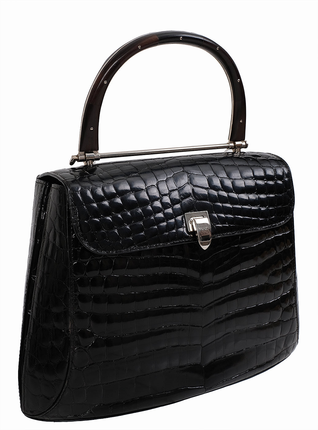 Asprey Black Crocodile Top Handle Bag