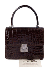 Kwanpen Carina Brown Crocodile  Top Handle Bag