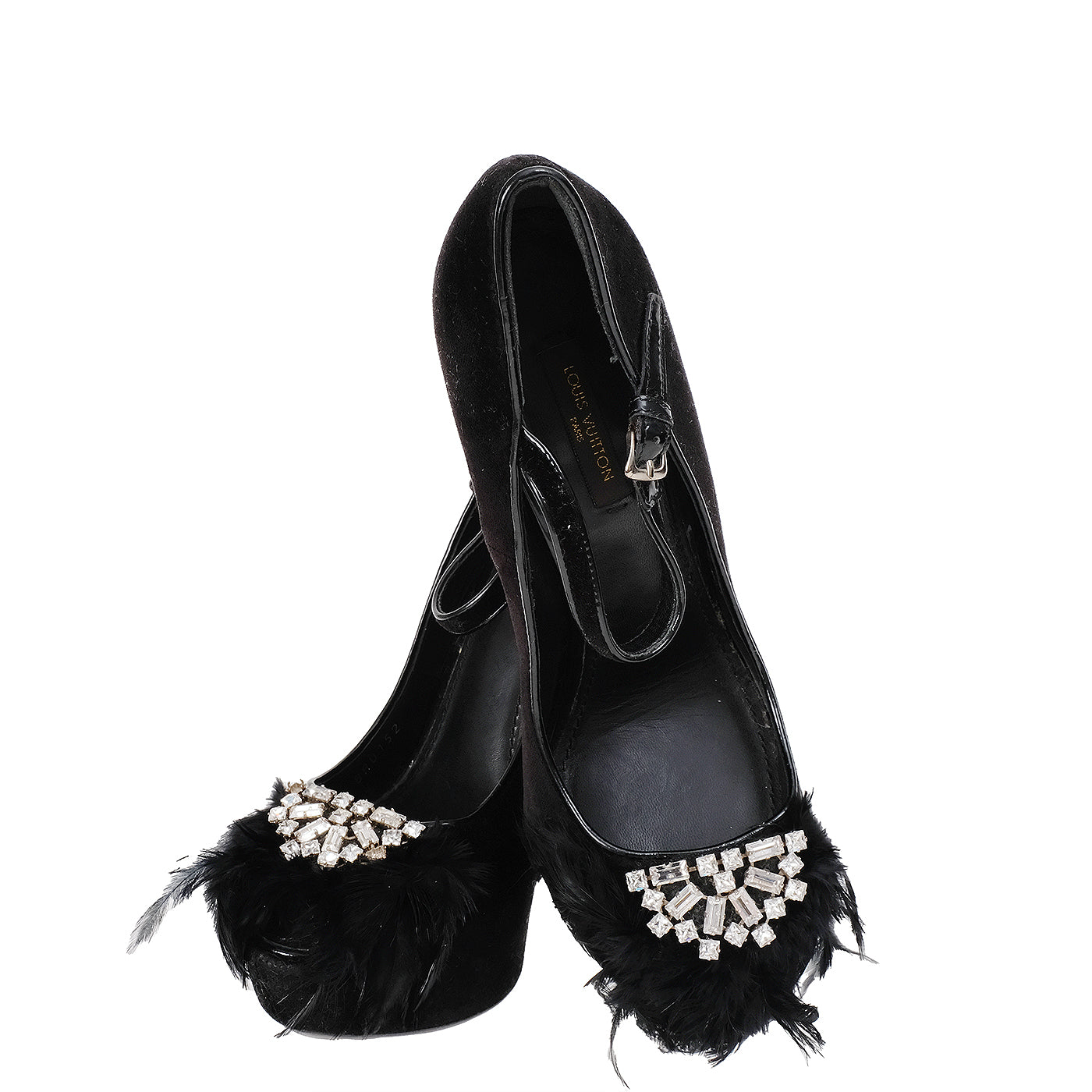 Louis Vuitton Black Velvet Crystal/Feather Heels