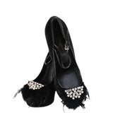 Louis Vuitton Black Velvet Crystal/Feather Heels