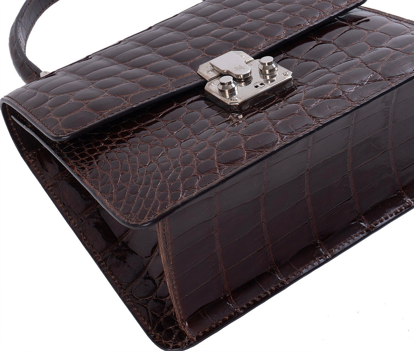 Kwanpen Carina Brown Crocodile  Top Handle Bag