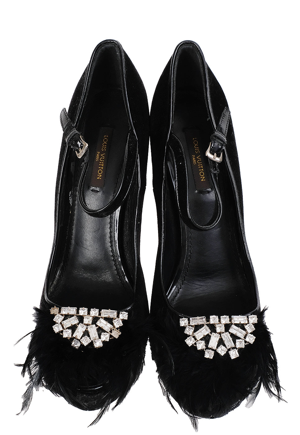 Louis Vuitton Black Velvet Crystal/Feather Heels