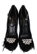 Louis Vuitton Black Velvet Crystal/Feather Heels