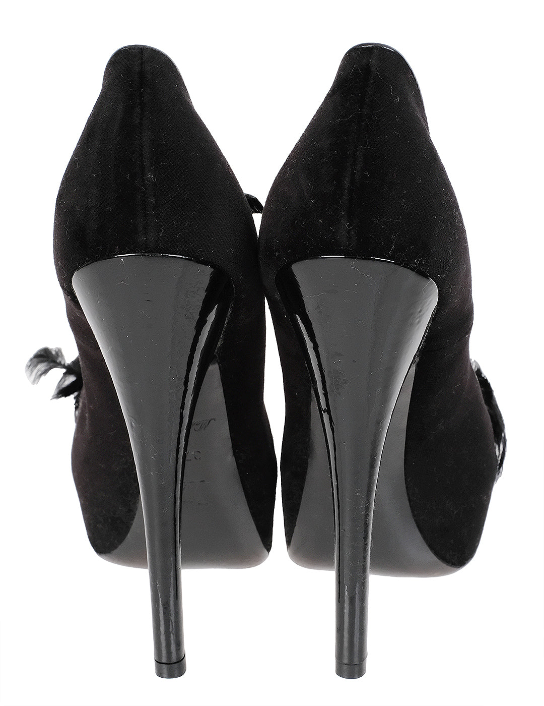 Louis Vuitton Black Velvet Crystal/Feather Heels