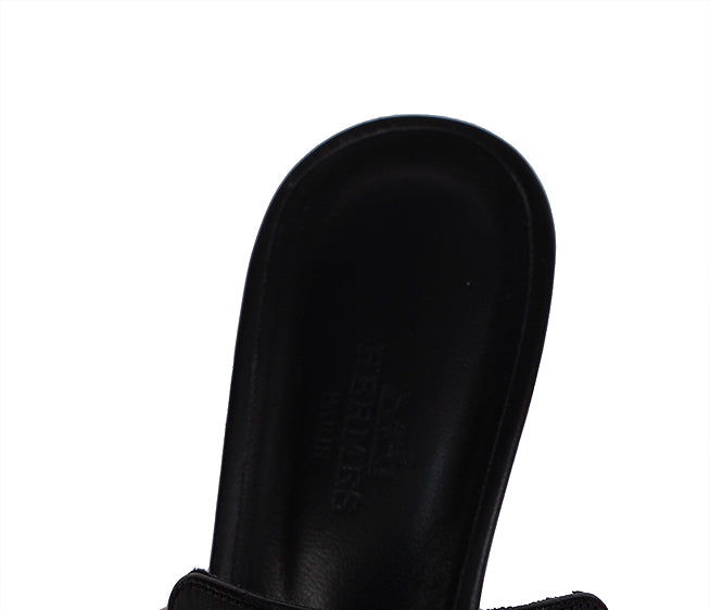Hermes Cute Black Leather and Ombre Lizard Sandals 37