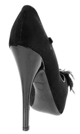 Louis Vuitton Black Velvet Crystal/Feather Heels