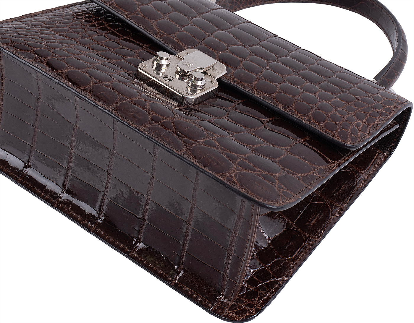 Kwanpen Carina Brown Crocodile  Top Handle Bag
