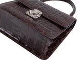 Kwanpen Carina Brown Crocodile  Top Handle Bag