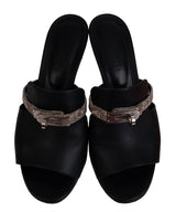 Hermes Cute Black Leather and Ombre Lizard Sandals 37