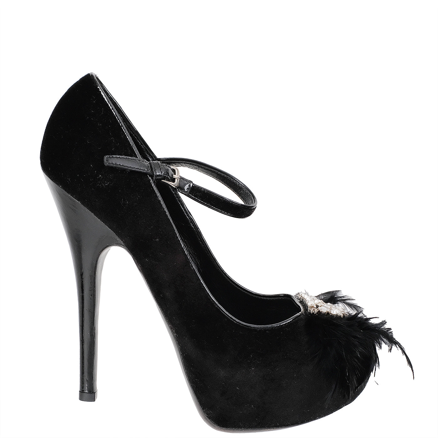 Louis Vuitton Black Velvet Crystal/Feather Heels